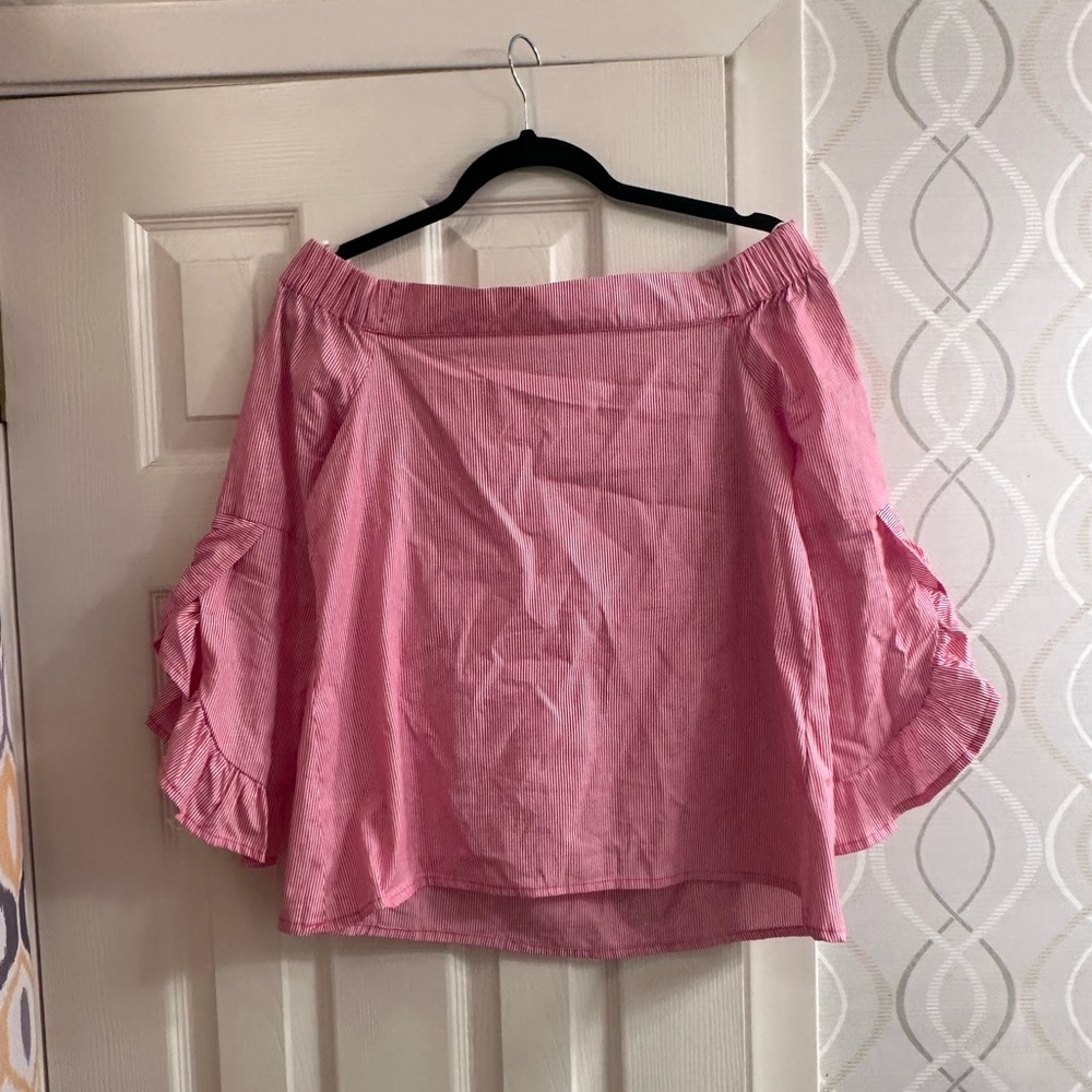 Cupio small off the shoulder cotton pink and white striped top
